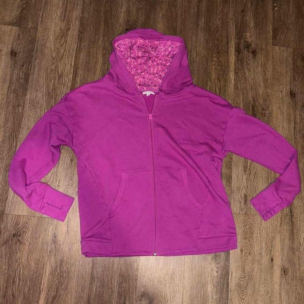Vera Bradley Womens Purple Floral Long Sleeve Full Zip Fleece Hoodie